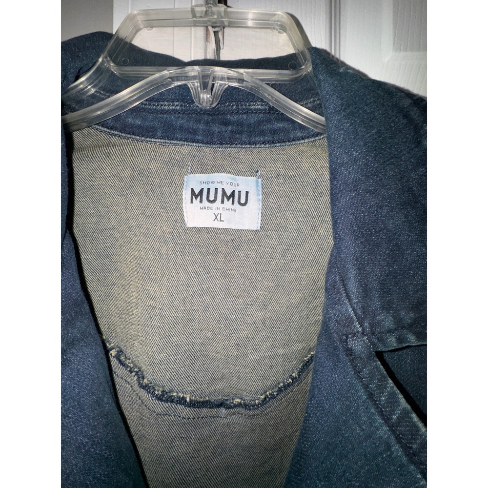 Show Me Your Mumu Womens Denim Jumpsuit Dark Wash Flare Leg Belted XL Sleeveless - Picture 6 of 9